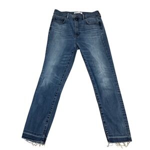 DENIM FORUM The Lola High Rise Skinny Crop Jeans Blue Distressed Frayed Hem  31